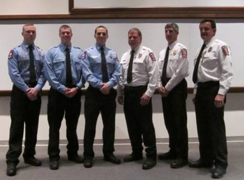 
Three Irving firefighters (left) just completed UT Southwestern Paramedic Class. 
