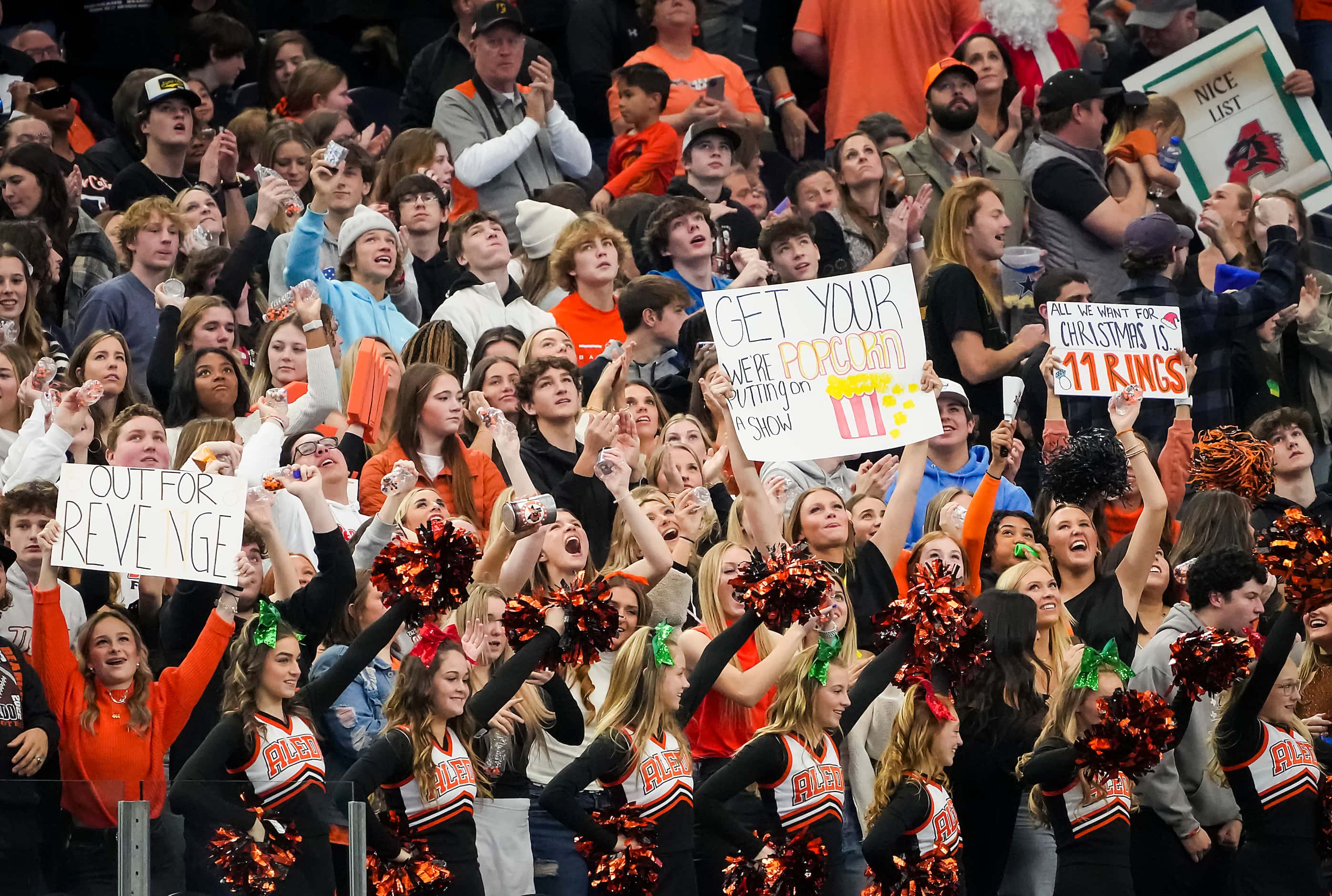 Aledo fans cheer their team during the first half of Class 5A Division I state championship...