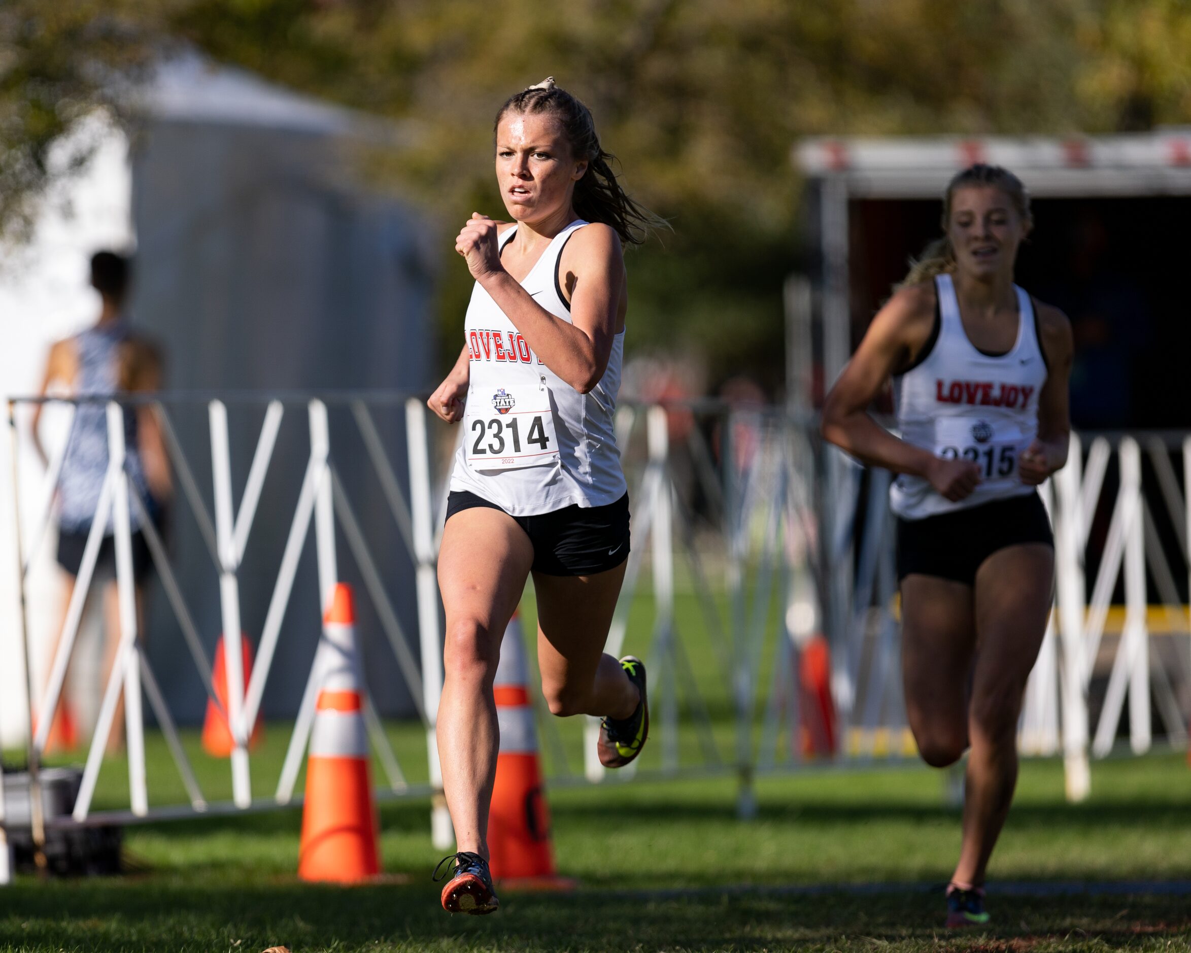 Amy Morefield of the Lovejoy Leopards competes in the 5A girls’ 3200m race during the UIL...