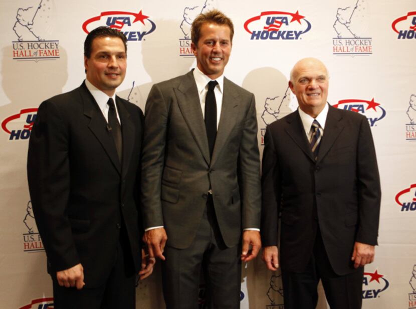 U.S. Hockey Hall of Fame Class of 2012 inductees Eddie Olczyk, Mike Modano and Lou...
