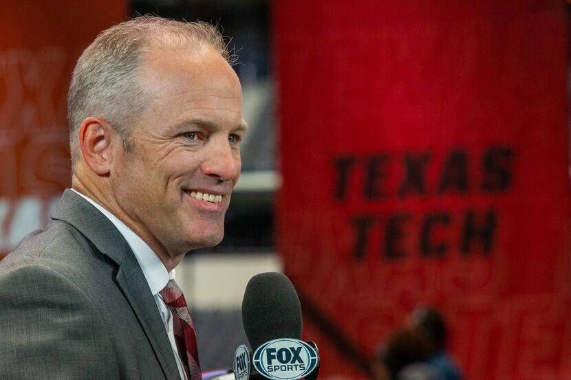 Texas Tech University head football coach Matt Wells speaks to Fox Sports at the Big 12...