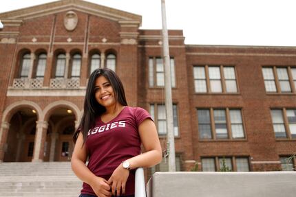 Jannet Barrera stood in front of her former high school, Sunset High School, on July 3, 2014. 