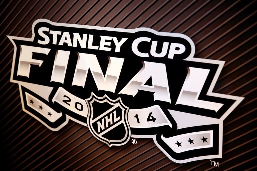 LOS ANGELES, CA - JUNE 03:  A detailed view of the 2014 Stanley Cup Final Logo during Media...