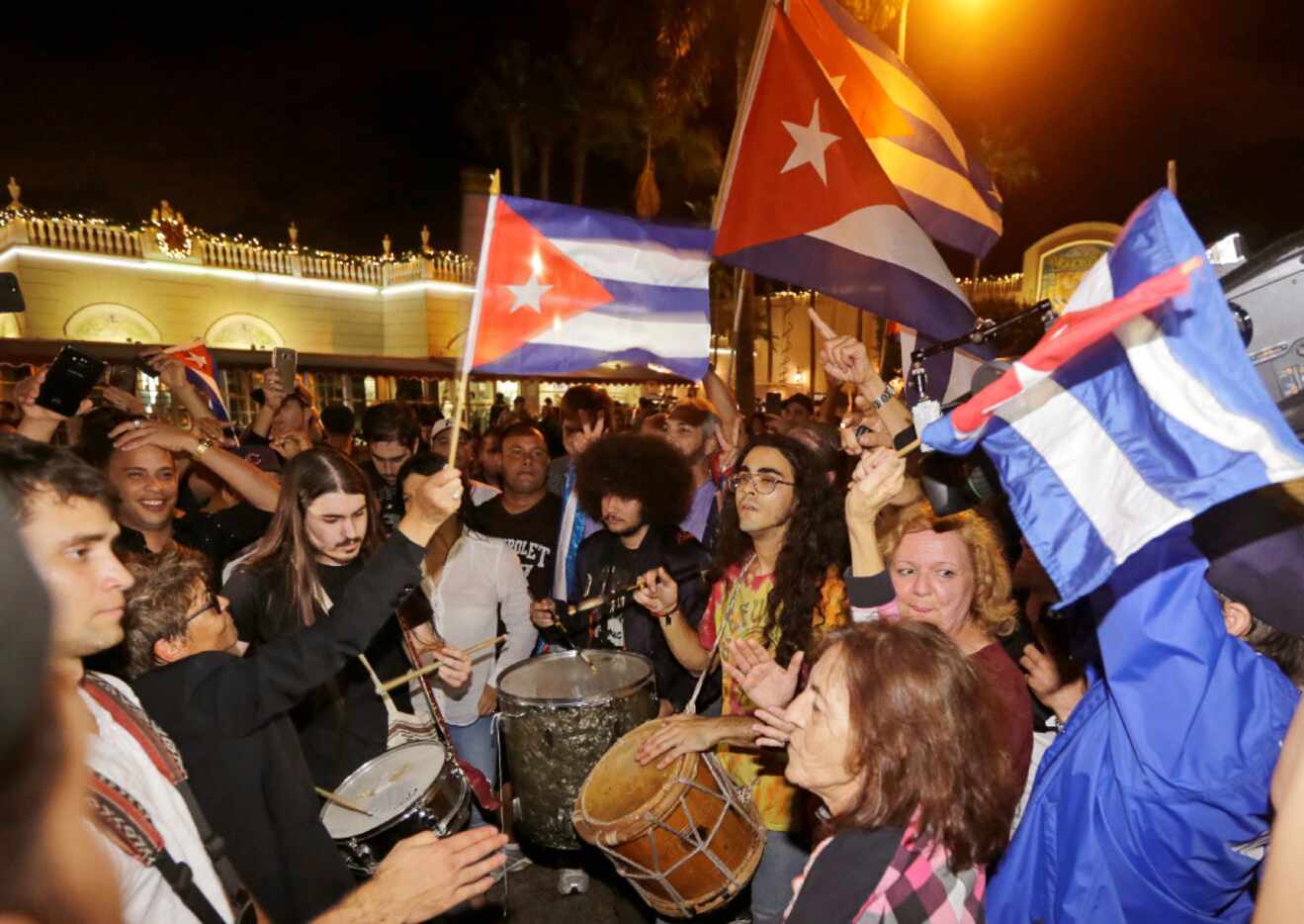 Cuban-Americans celebrate the death of Fidel Castro early Saturday in the Little Havana area...
