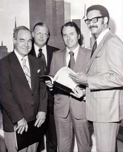 Shot June 27, 1973 - Dallas Mayor Wes Wise was presented a copy of the Minority Business...