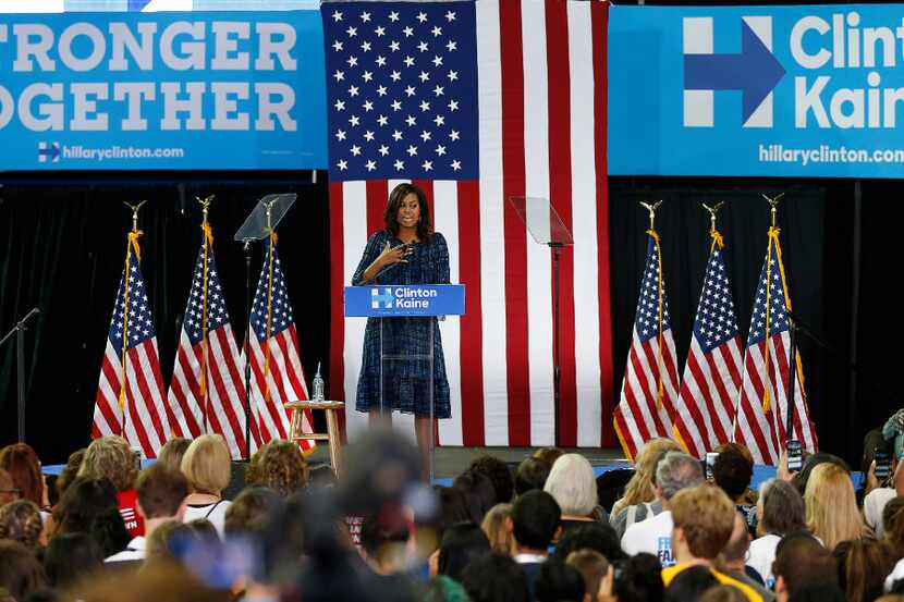 Michelle Obama campaigns for Hillary Clinton on Wednesday, Sept. 28, 2016 at LaSalle...