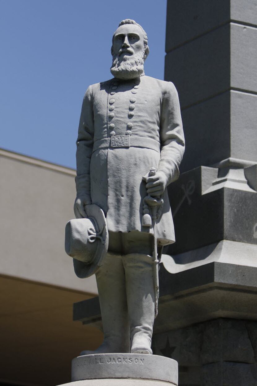 A Stonewall Jackson statue stands in Pioneer Park Cemetery.