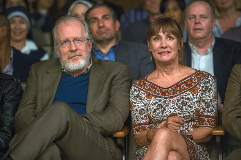 This image released by A24 Films shows Tracy Letts, left, and Laurie Metcalf in a scene from...