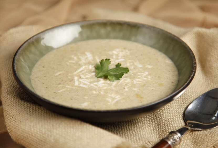 Cream of Cilantro Soup with Pecans and Queso Fresco