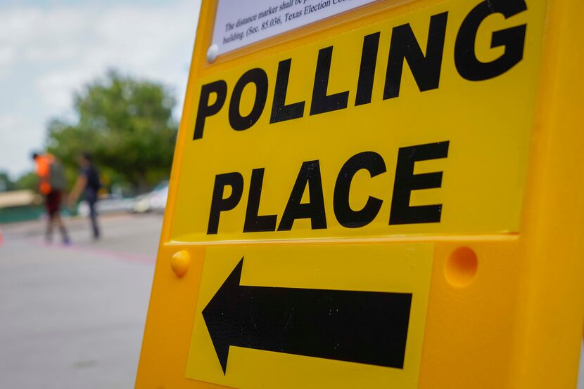 A polling place sign outside a Collin County Early Voting Location at Carpenter Park...