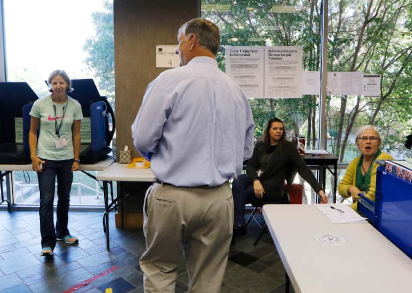 Dallas Mayor Mike Rawlings voted at Our Redeemer Lutheran Church in Dallas in October 2016. ...