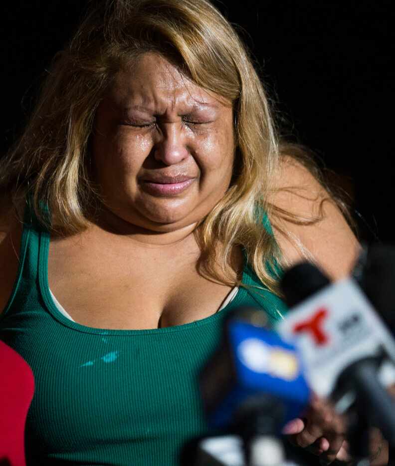 Monica Garza, aunt of Marisol Espinosa, teared up while addressing the media Thursday, hours...