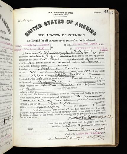 Victor Semos' official naturalization papers dated 1924. Birth month and day vary, and the...
