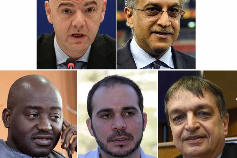 Los siete candidatos a presidir la FIFA (desde arriba, izq.): Gianni Infantino, Shaikh...