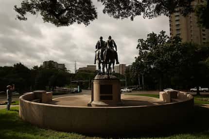 A view of the statue of Confederate general Robert E. Lee at Robert E. Lee Park in the Oak...
