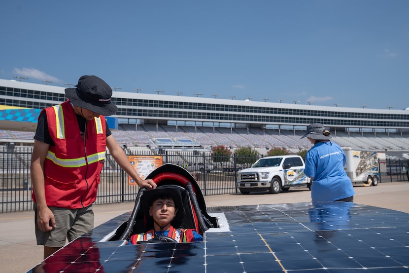 Greenville High School student Sebastian Gonzalez prepares to test the maneuverability of...