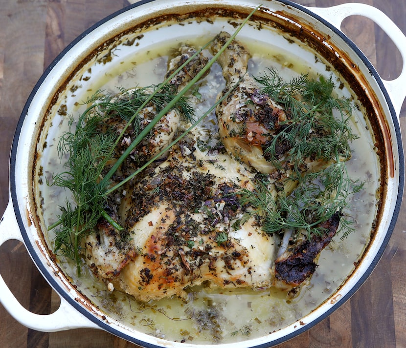 Buttermilk Braised Ranched Chicken with herb garnish 