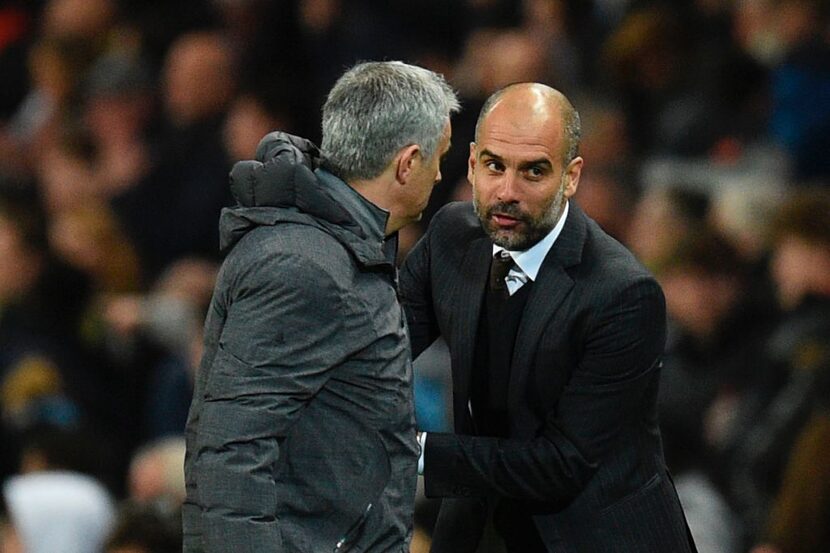 José Mourinho saluda a Pep Guardiola (der.). Foto GETTY IMAGES