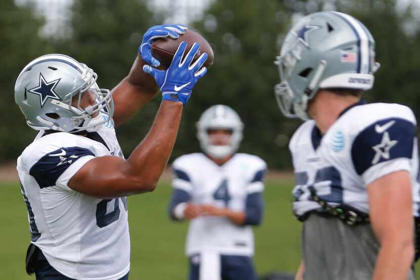 Dallas Cowboys tight end Rico Gathers (80) catches a pass during practice at The Star in...