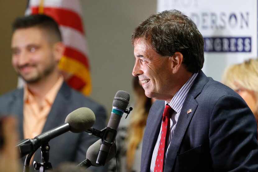 Troy Balderson, Republican candidate for Ohio's 12th Congressional District, speaks to a...