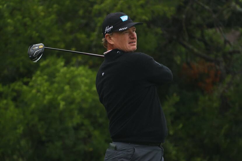 IRVING, TX - MAY 19: Ernie Els of South Africa hits a shot on the 12th hole during Round One...