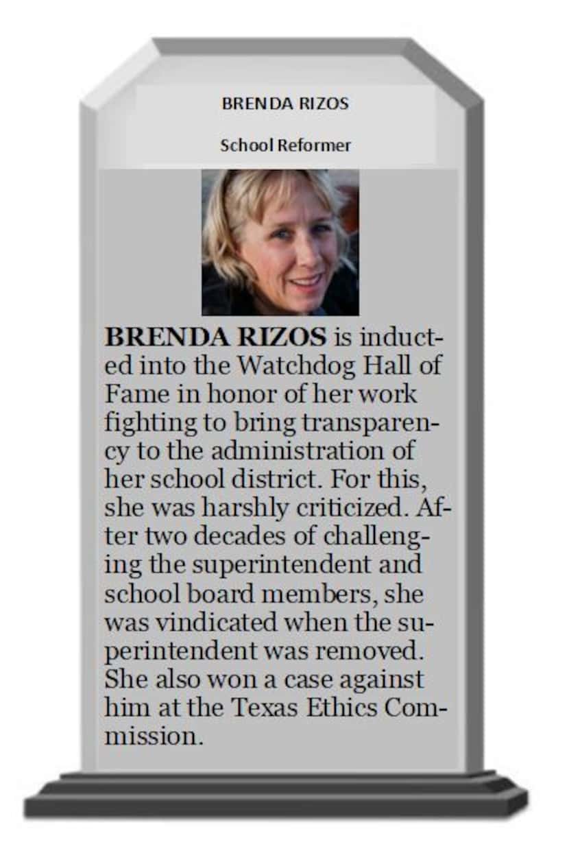 Watchdog Hall of Fame Plaque for Brenda Rizos