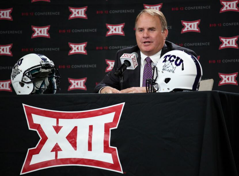 TCU head coach Gary Patterson speaks during a press conference at the Big 12 Football Media...