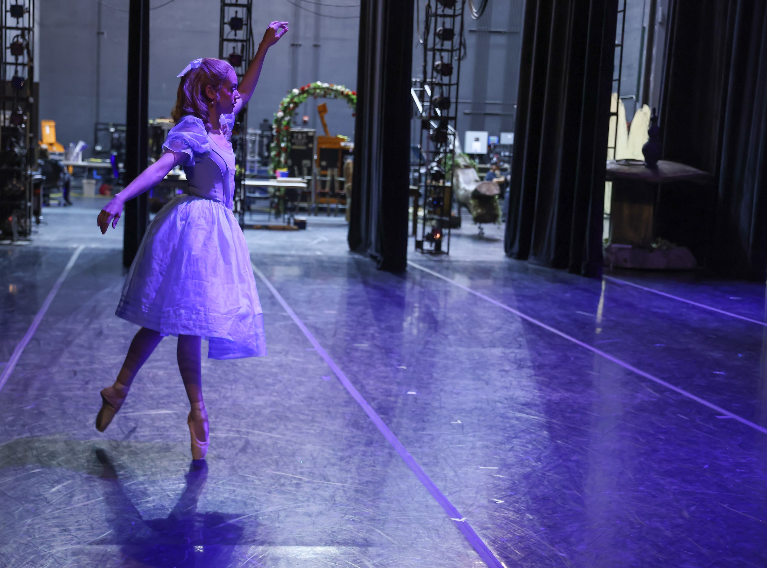 Alexandra F. Light prepares for the start of a dress rehearsal of the Texas Ballet Theater’s...