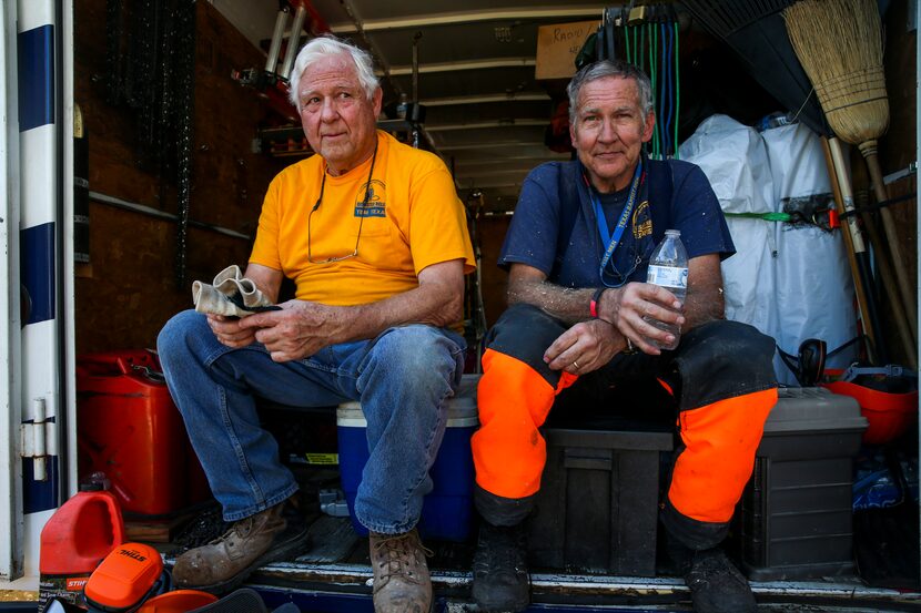 Members of Texas Baptist Men Bob Williams, left, of Josephine, Texas, and Don Stansell,  of...