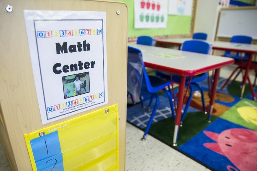 The math center in the pre-kindergarten classroom of Katie Kaegi at Gill Elementary School...