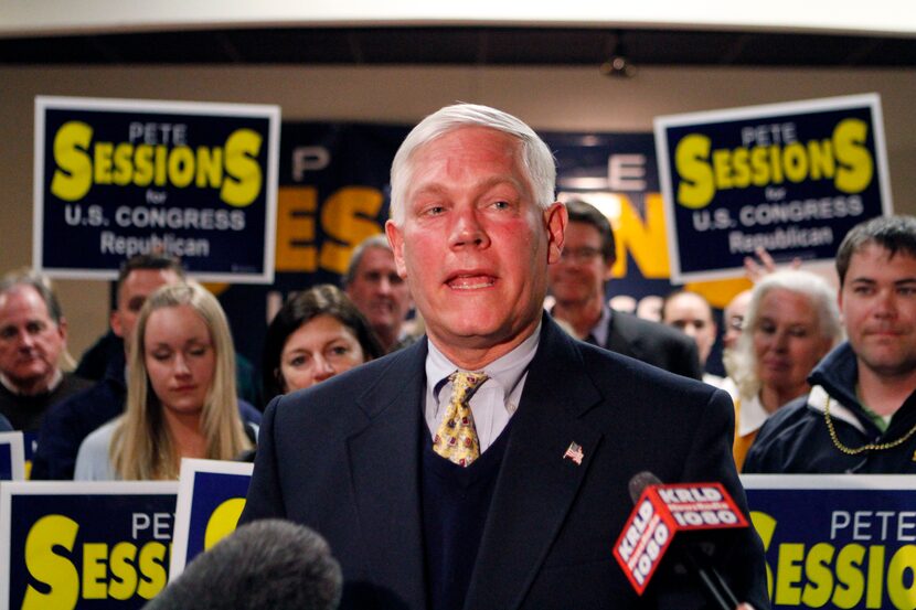 Rep. Pete Sessions, celebrating his primary victory over challenger Katrina Pierson this...