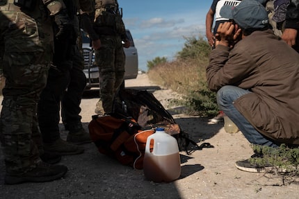 Texas DPS special agents apprehend a group of undocumented migrants from Honduras who were...