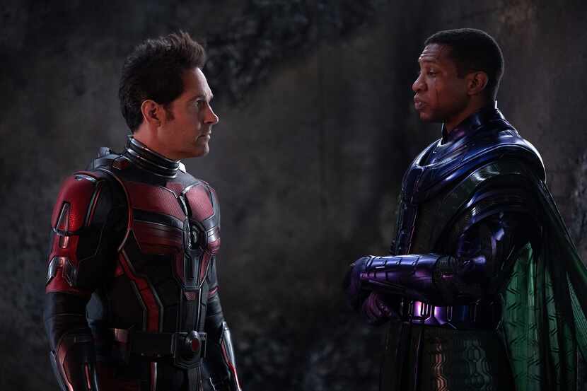 Paul Rudd (left) stars as Ant-Man with Jonathan Majors as the menacing Kang the Conquerer in...