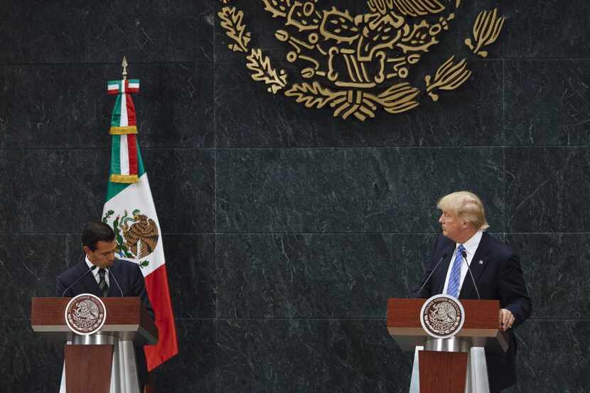 Donald Trump, the Republican presidential nominee, during a joint news conference with...