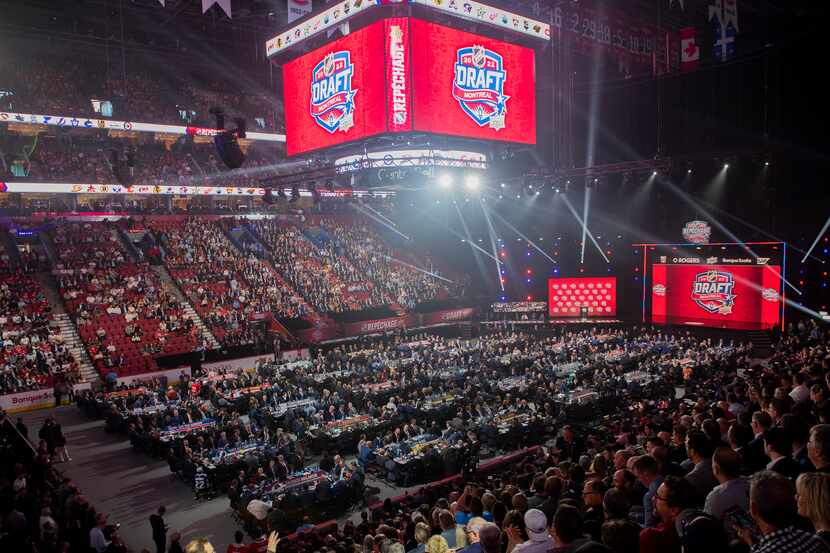 Bell Centre is viewed during the first round of the NHL hockey draft in Montreal, Thursday,...