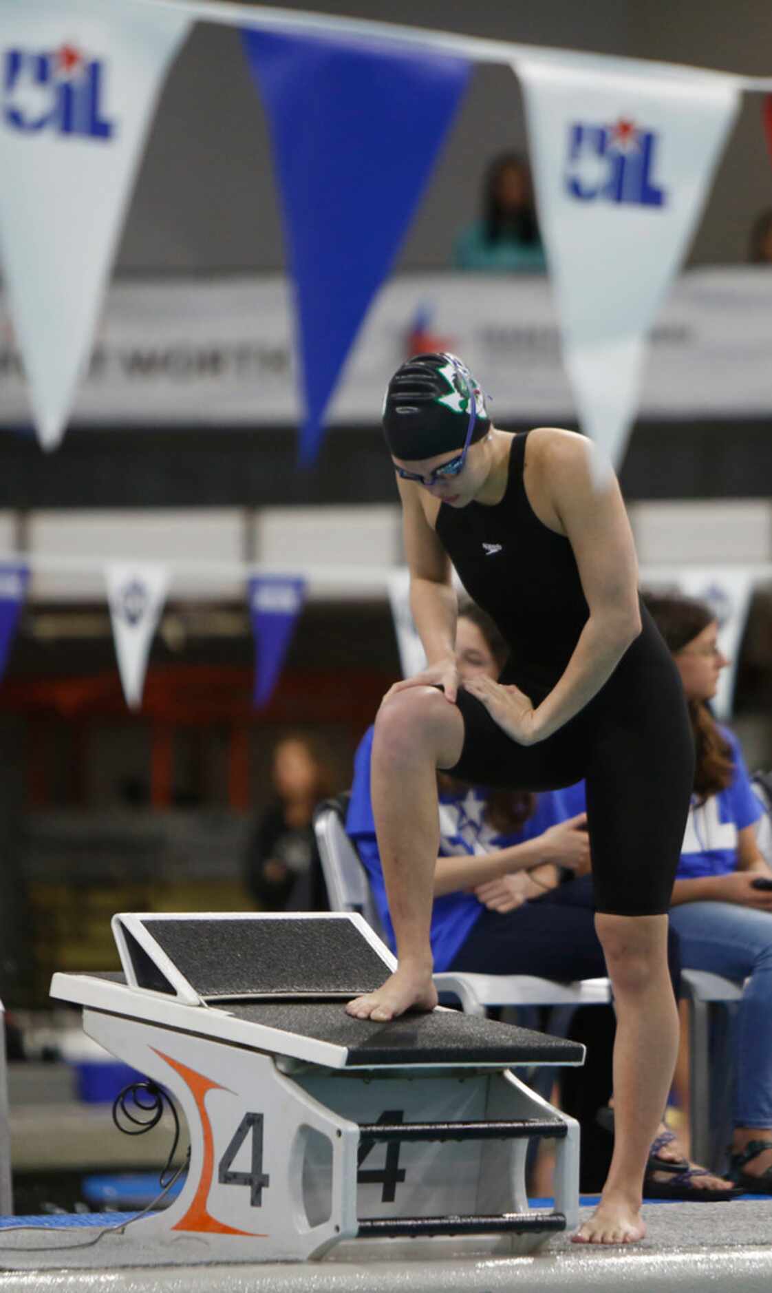 Southlake Carroll's Corbyn Cormack pauses before the start of the Girls 200 yard IM event....