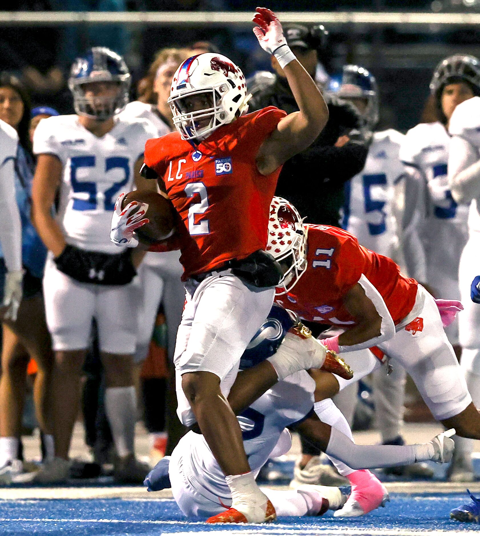 Parish running back Andrew Paul (2) has a huge night running the ball against Nolan in a...