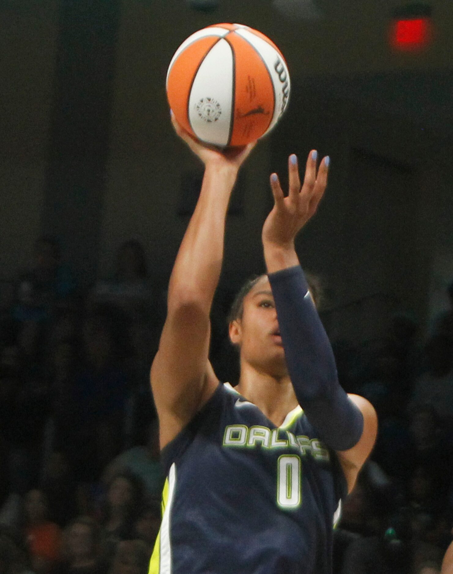 Dallas Wings forward Satou Sabally (0) gets off a jump shot during second quarter action...