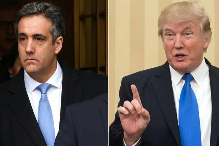 On left, President Donald Trump's former attorney Michael Cohen leaving federal court in New...