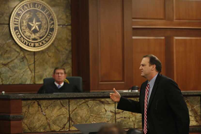 Special prosecutor Bill Wirskye gives closing arguments during the punishment phase of the...