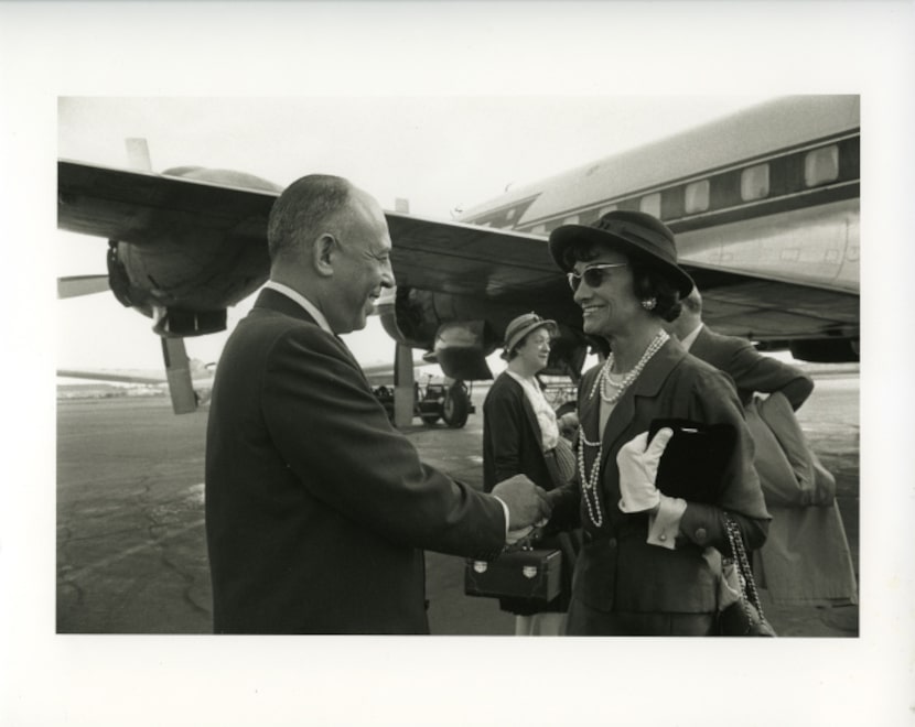 Stanley Marcus greeted Coco Chanel at Dallas Love Field Airport on Sept. 6, 1957. (Degolyer...