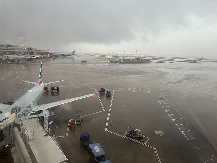 Airplanes lined up to take off at DFW International Airport on Thursday, Dec. 26 after...