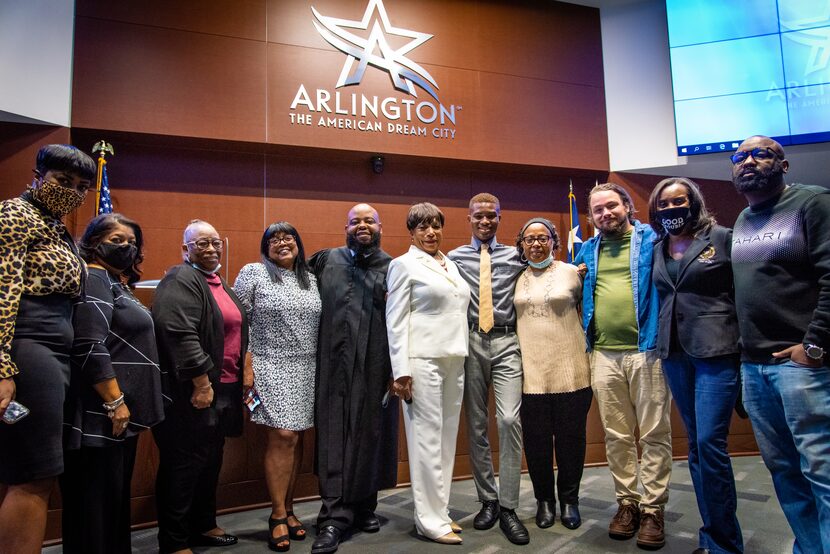 Ruby Faye Woolridge, Arlington City Council District 6 member, and Stefan Powdrill, Sam...