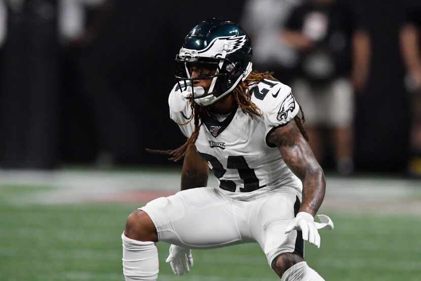 Philadelphia Eagles cornerback Ronald Darby (21) works against the Atlanta Falcons during...