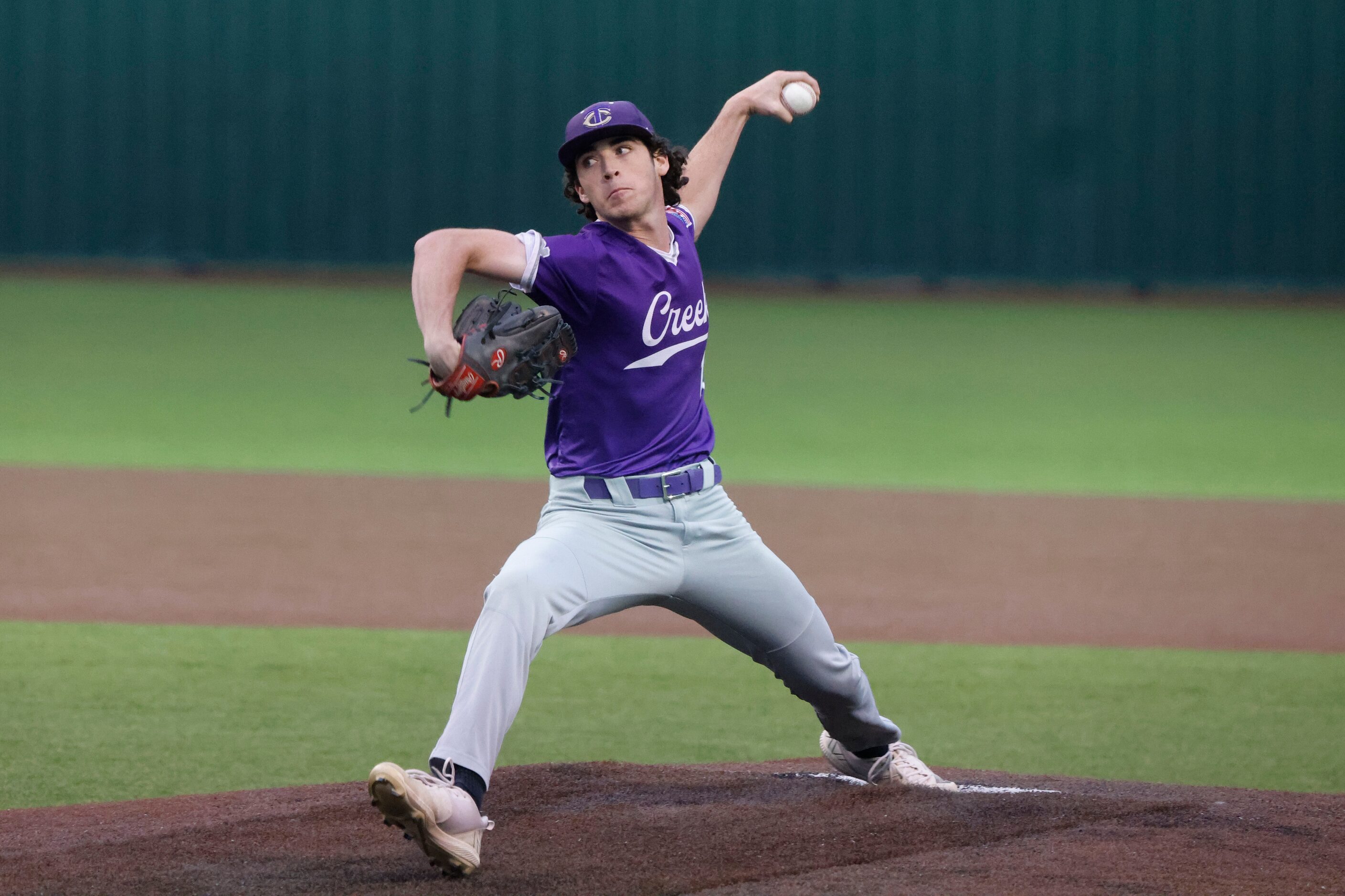 Keller Timber Creek pitcher Leighton Jones  throws against Southlake Carroll during the...