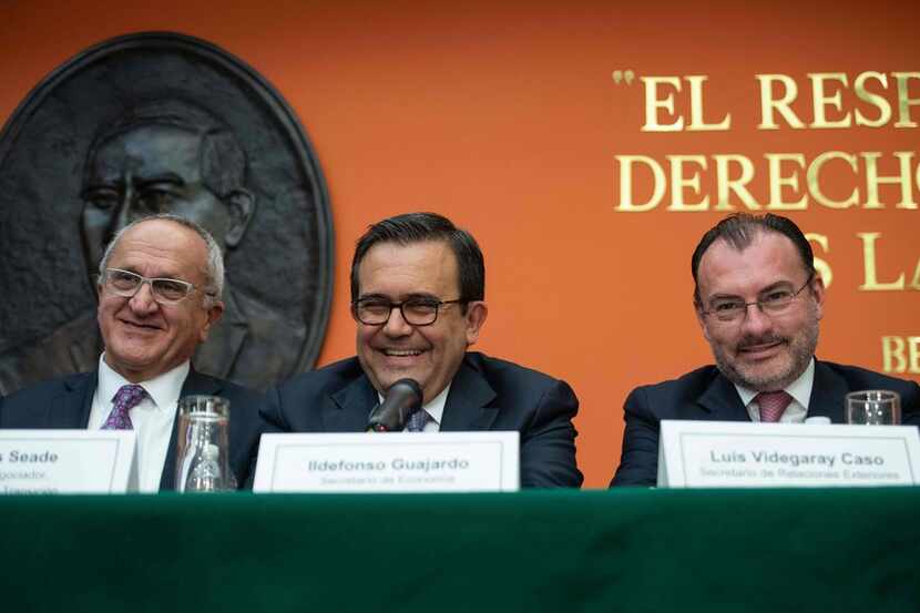 Mexican chief negogtoator Jesus Seade (left), Economy Secretary Ildefonso Guajardo and...