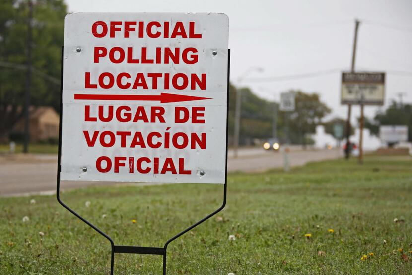 A sign identifies the polling place at Florence Park Community Center in Mesquite,...