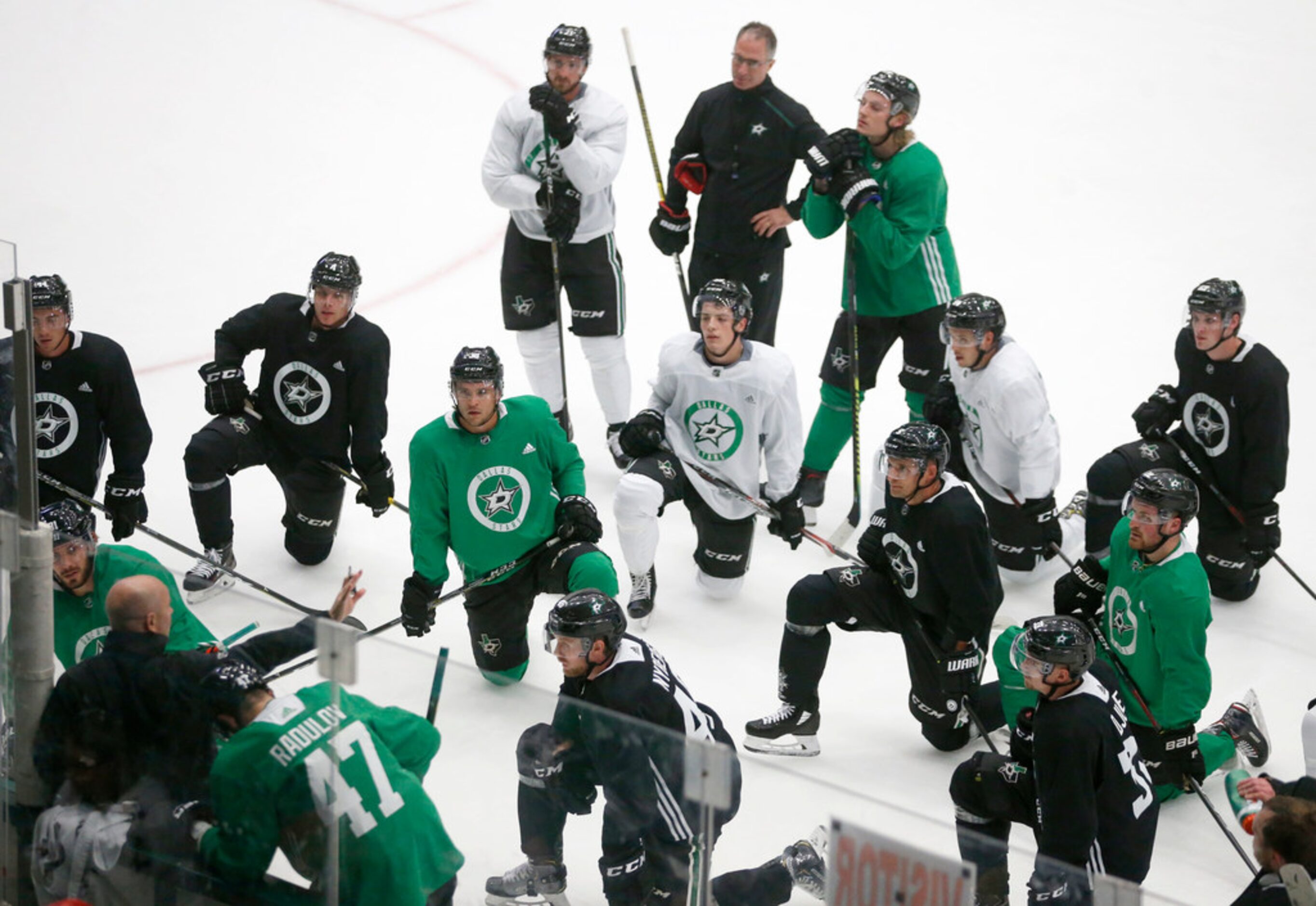 Dallas Stars head coach Jim Montgomery gives instruction  during Dallas Stars training camp...