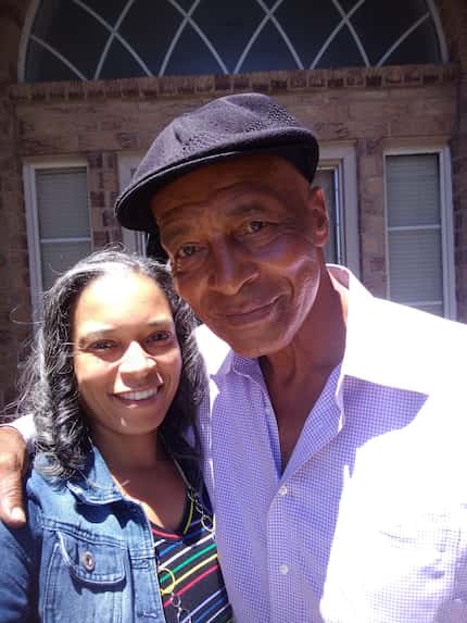 Author Jamila Pamoja-Thomas poses with her famous father, former Dallas Cowboys running back...