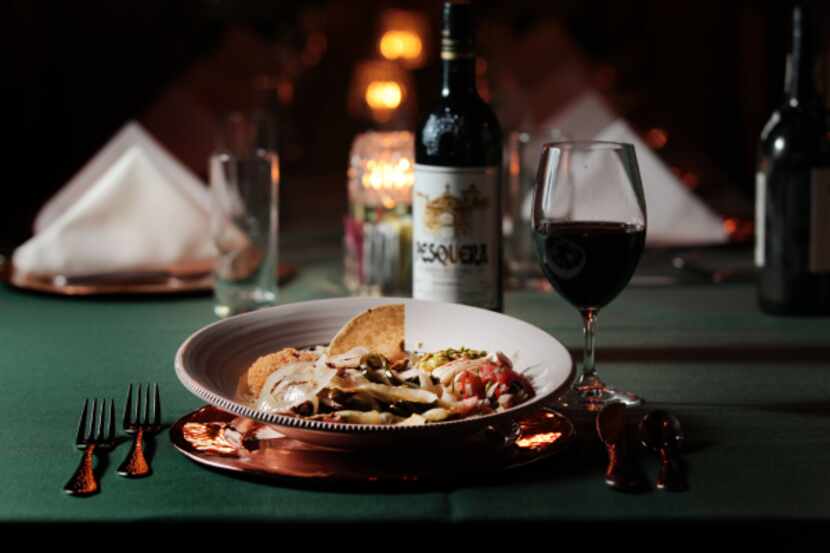 Fajitas de Cabrito at Javier's Gourmet Mexicano; a generous mound of well-seared, succulent,...